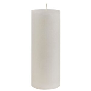candela danese a colonna di cera bianca con la superficie effetto vintage opaco e ruvido alta 18 cm