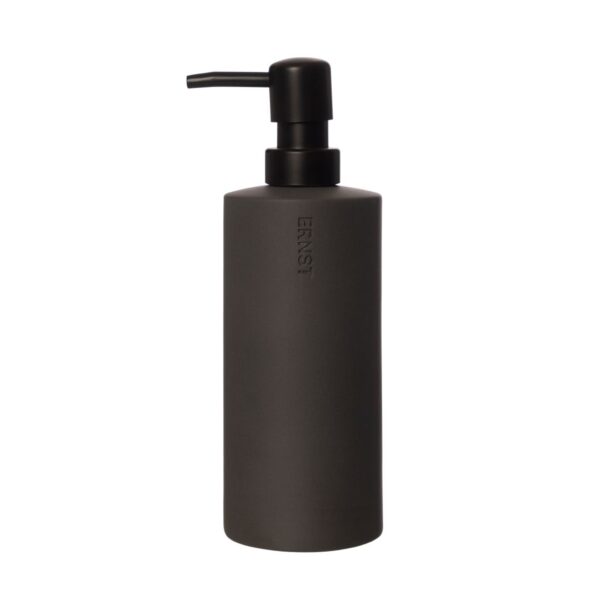 dispenser sapone liquido in gres porcellanato color antracite con superficie opaca e pratico erogatore a pompa color nero