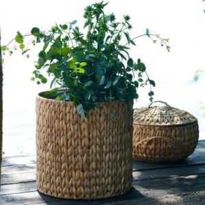 cesto coprivaso di forma cilindrica in giacinto d'acqua dal design nordico e contemporaneo di diametro 30 cm