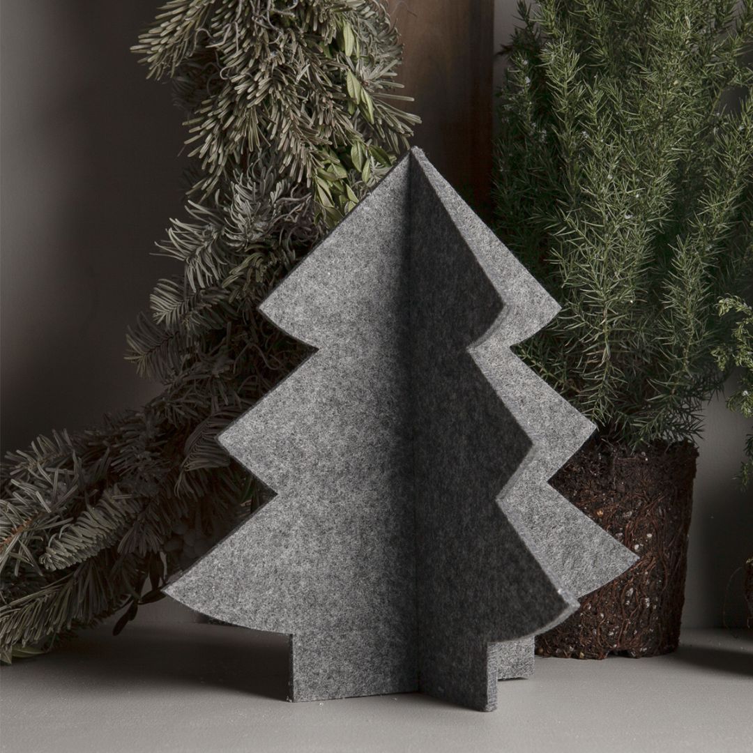 albero di Natale in feltro di lana di design nordico color grigio scuro h35