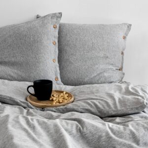 completo letto matrimoniale in jersey di puro cotone completo di sacco porta piumino, federe e lenzuolo con angoli color grigio melange