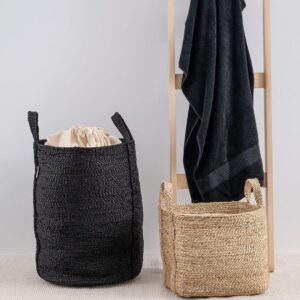 cesto in juta nera con manici in stile nordico di misura diametro 40 alto 52