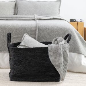 cesto in juta nera con manici in stile nordico di misura 50x36 alto 36