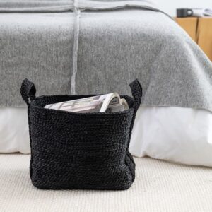 cesto in juta nera con manici in stile nordico di misura 35x25 alto 28