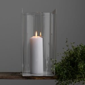 grande lanterna in metallo bianco opaco e vetro di design per candele a cero