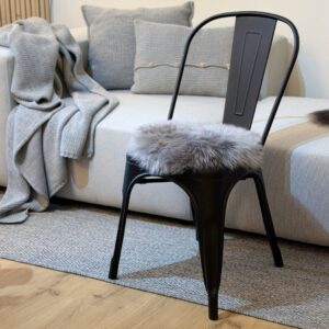 Coprisedia circolare in vera pelle di pecora australiana di colore grigio chiaro