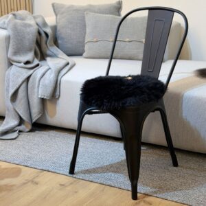 Coprisedia circolare in vera pelle di pecora australiana di colore nero