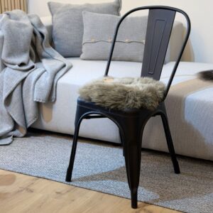 Coprisedia circolare in vera pelle di pecora australiana di colore taupe