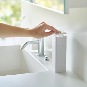Dispenser sapone liquido a pressione con erogazione one-touch per lavandino cucina o bagno di colore bianco