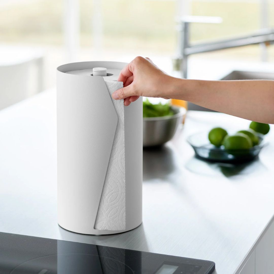 Portarotolo carta da cucina in acciaio verniciato bianco con fondo antiscivolo