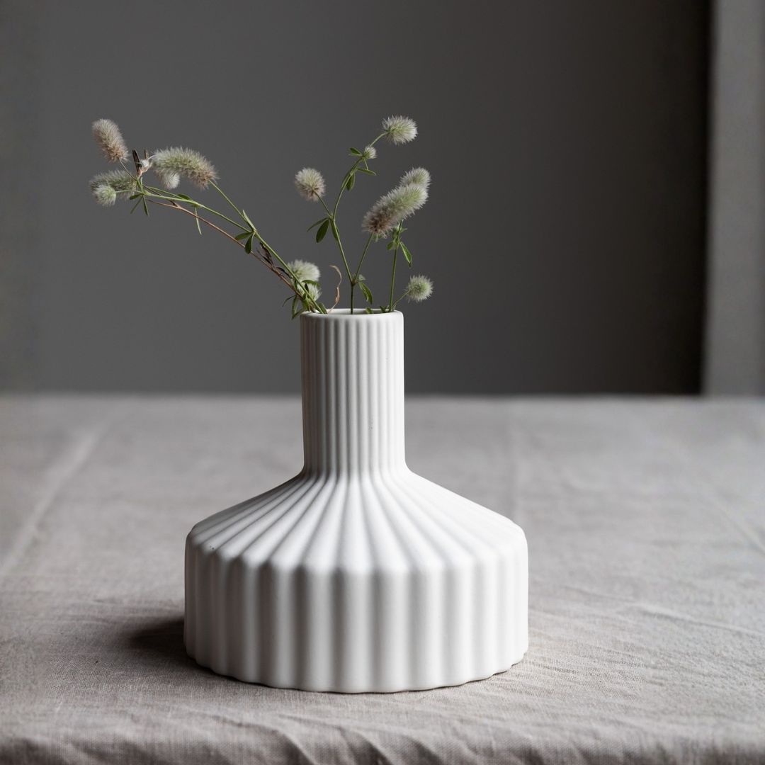 Vaso in ceramica opaca di colore bianco dal design minimal in perfetto stile nordico