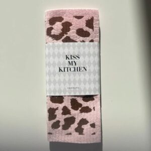 panno spugna ecologico e biodegradabile rosa con motivo leopardato color marrone