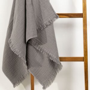 telo da bagno o da mare in cotone testurizzato double-face color grafite di misura 90x150